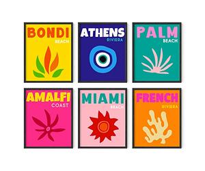 HAUS AND HUES Lot de 6 affiches de voyage - Affiches esthétiques pour chambre à coucher, affiches de destination, art mural de voyage tendance, impressions murales colorées, œuvres d'art, voyage,