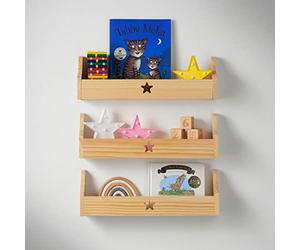 Haus Projekt Étagère Murale Enfant Étoile Étagères Murales Flottantes pour Enfants Décoration de Chambre Enfant Étagères pour la Salle de Jeux des Enfants Star Chubby Shelf (Pack 3, Pin) 50x10x16cm