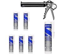 HAUSA Colle de Construction Polymère MS Haute Tack HK1000 avec Presse à Cartouche Colle de Montage 400kg/10cm² après 3h pour Construction Intérieure et Extérieure Colle Tout Usage 6x 290ml Blanc