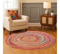 Hausattire Tapis tressé rond en jute et coton - Multicolore - 1,2 m