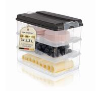 Hausfelder Boîtes à charcuterie pour frigo, 3 x 2,3 L, avec couvercle | Conservent jambon, fromage et saucisson bien frais : refermables, plates et empilables pour gagner de la place. Sans BPA.