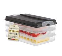 Hausfelder Lot de 3 boîtes à charcuterie empilables, avec couvercle | Gardent jambon, fromage et saucisson frais au réfrigérateur : refermables et gain de place, faciles à nettoyer et sans BPA.