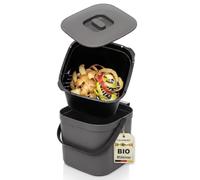 Hausfelder Poubelle bio de cuisine 5 l avec tamis et couvercle | anthracite, dimensions 19,5 x 19,5 x 18 cm, 500 g, entièrement lavable au lave-vaisselle, poignée de transport et boucle de