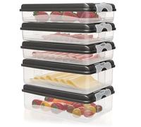 Hausfelder Set de 5 boîtes à charcuterie pour frigo, anthracite | 3 modèles plats + 2 hauts refermables : conservent jambon, fromage, saucisson ou restes bien frais. Empilables et sans BPA.