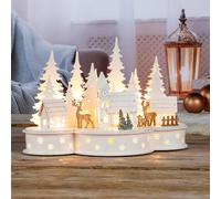 Haushalt International Sculpture 3D de Noël en bois avec éclairage LED - Village de Noël avec 10 LED blanc chaud alimentées par piles - Parfait comme décoration de Noël intérieure, décoration de table