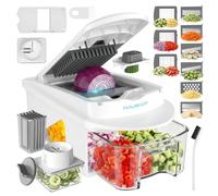 HAUSHOF 13-en-1 Hachoir à Légumes Multifonction avec 13 Lames Inox | avec Mandoline et Spiraliseur, Coupe-Légumes Manuel avec Bac Coulissant, Râpe, Coupe en Dés et Protège-Doigts