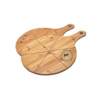 hausleben Lot de 2 Planches à Pizza en Bambou 33 cm - Planche Ronde avec Poignée et Rainures de Découpe - Plateau de Service pour Pizza, Flammekueche, Apéritif et Cuisine