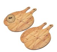 hausleben Lot de 4 Planches à Pizza en Bambou 33 cm - Planche Ronde avec Poignée et Rainures de Découpe - Plateau de Service pour Pizza, Flammekueche, Apéritif et Cuisine