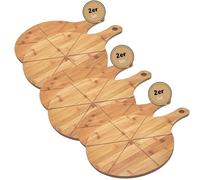 hausleben Lot de 6 Planches à Pizza en Bambou 33 cm - Planche Ronde avec Poignée et Rainures de Découpe - Plateau de Service pour Pizza, Flammekueche, Apéritif et Cuisine