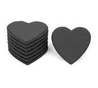 hausleben Lot de 8 sous-verres en ardoise en forme de cœur - Noir - 10 x 10 | Ardoise naturelle en forme de cœur avec pieds anti-rayures pour boissons et tasses - Décoration de table pour mariage