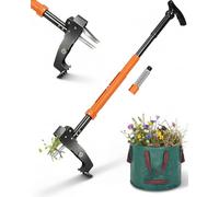 HAUSPROFI Désherbeur Manuel Extracteur (91-118 cm), Arrache-Mauvaise Herbe avec Sac de Jardin 50 L, Arrache-Pissenlit Équipé de 4 Griffes Métalliques et d'une Pédale, Rétractation Automatique
