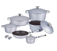 Haussmann Héritage Batterie de Cuisine 15pièces,Revêtement antiadhésif façon Pierre- sans PFOA- poignée Amovible-Tous Feux Dont Induction adapté au Four (Gris, 15pièces)
