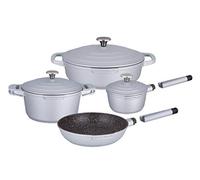 Haussmann Héritage Batterie de Cuisine Fonte d'Aluminium, Gris, 9 pièces | Revêtement Pierre, Sans PFOA, Poignée Amovible, Tous Feux dont Induction, Four 220°C
