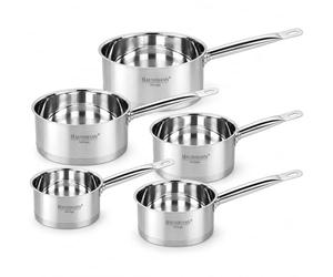 HAUSSMANN Heritage Pro Batterie 5 Casseroles Inox Professionnel sans Revêtement (12-20cm). Fond Épais 8mm Tous Feux dont Induction, Graduations. Four & Lave-Vaisselle
