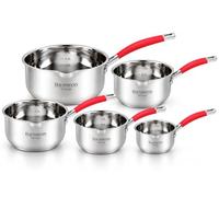 HAUSSMANN HERITAGE Série de 5 Casseroles Professionnelles en Acier Inoxydable, Set de Cuisine Induction Tout Feu (Ø 12/14/16/18/20cm), Batterie de Cuisine Inox avec Graduation Interne & Bords Verseurs