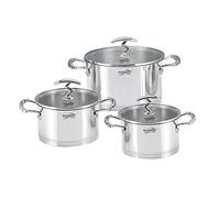 HAUSSMANN Heritage - Set de 3 Faitouts en Acier Inoxydable avec Couvercles en Verre - 20, 22, 24 cm - Compatible Induction et Four - Design Élégant et Professionnel - HM-0621