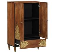 Haut De Meuble Buffet Marron 60 x 33 x 100 cm Bois De Manguier Massif | Motif or,accents laiton,porte à charnières,entretien au chiffon sec,design contemporain