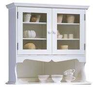 Haut de Vaisselier Blanc 2 Portes Vitrées 3 Niches Style Charme Largeur 98 cm - L 98 x l 33 x H 96 cm Blanc G