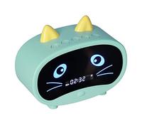 Haut-parleur de Réveil Numérique, Réveil de Chat de Dessin Animé avec Affichage de la Température, Double Réveil, Haut-parleur Bluetooth, Radio FM, Appel Mains Libres pour le Bureau de la(vert)