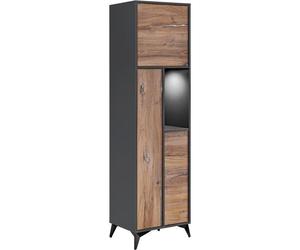 Haute Buffet Orvieto Komodee - LEDs blanches - Chene Bijoux & Anthracite - Facades en Mat - 51x187x40 cm