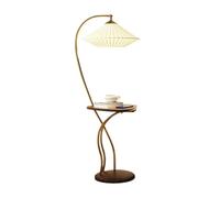 Haute Lampadaire moderne avec port de chargement USB et plateau en bois | Lampe de lecture rustique à grande étagère sur poteau