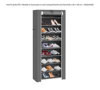 HAUTE QUALITÉ!!! Meuble à chaussures à neuf compartiments avec couvercle en tissu Gris foncé 60 x 30 x 160 cm - DINGXIANG