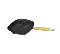 （Haute qualité）Noir Poêle de grill Fonte avec poignée en bois 20x20cm,Poids 2.5 Kg_873826