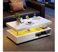 Haute qualité nouveau design blanc haute brillance table basse 95x50x42,5 cm, 4 plans de travail en verre, 2 tiroirs et 2