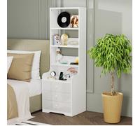 Haute Table de Chevet avec Prises Blanc Commode avec Armoires de Rangement - DHHOZAMZ - 50x40x176 cm - 3 tiroirs - PIPIPOXER
