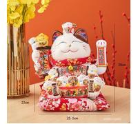 Hauteur 28 cm 11 pouces - Statue de chat porte bonheur en céramique Maneki Neko chat Feng Shui à la main ac