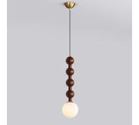 Hauteur 60 cm Suspension, chaîne de perles de noyer lampe à suspension globe en verre dépoli cordon de suspension réglable lampe à suspension E27 suspension câblée for décor de hall d'escalier(Walnut)
