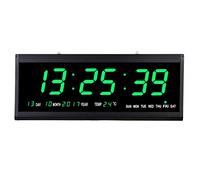 HauTour Horloge murale numérique LED avec affichage de la température et de la date - Horloge numérique hebdomadaire - Alimentation secteur 12/24 h - 48 x 19 x 3 cm - Pour chambre à coucher, bureau à