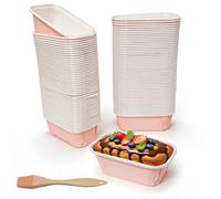 HavaCue 100 Pièces 8 * 4.2 * 4 cm Mini Moule a Cake en Papier Rose | Rectangulaire Moules à Gâteaux en Papier Antiadhésif avec Pinceau en Silicone pour Cake,Petit Pains,Festivals,Mariages,Fêtes