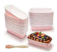 HavaCue 60 Pièces 15.5 * 5.3 * 5.2 cm Mini Moule a Cake en Papier Rose | Rectangulaire Moules à Gâteaux en Papier Antiadhésif avec Pinceau en Silicone pour Cake,Petit Pains,Festivals,Mariages,Fêtes