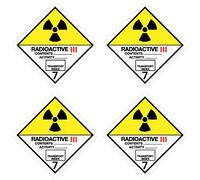 Havati : Autocollants 100 x 100 mm, 4 pièces - Notes de danger e produits dangereux - Classe 7C - Catégorie III / 3 - Matières radioactives - Pictogramme de sécurité ADR/GHS/DGR/UN