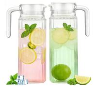 Haveneit Lot de 2 carafes à eau en acrylique de 1,1 l - Bouteille transparente pour jus de fruits - Bouteille d'eau glacée scellée et avec poignée - Convient pour jus, boissons, vin rouge, lait, thé