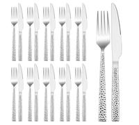 HaWare Couverts à steak pour 12 personnes, 24 pièces, couteau et fourchette de table en acier inoxydable, couteau et fourchette avec poignée marteau pour steak/pizza, passe au lave-vaisselle