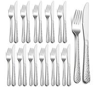 HaWare Ensemble de couverts à steak pour 12 personnes - 24 pièces en acier inoxydable - Couteau et fourchette avec poignée marteau - Convient pour steak/pizza - Passe au lave-vaisselle