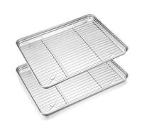 HaWare Lot de 4 plaques de cuisson avec grille de cuisson, 40 x 30 x 2,5 cm en acier inoxydable avec grille de refroidissement pour rôtir/cuisiner/sécher, finition miroir et passe au lave-vaisselle -