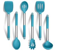 HaWare Lot de 6 ustensiles de cuisine en silicone avec poignée en acier inoxydable, résistants à la chaleur, ustensiles de cuisine antiadhésifs, louche, cuillère, cuillère à pâtes, passe au
