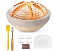 HaWare Panier de fermentation rond de 23 cm avec doublure, couteau à boulanger, spatule et pinceau à pâtisserie, corbeille à pain au levain, accessoires de cuisson pour boulangers domestiques et