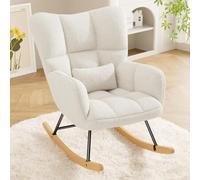Hawthyhome Velours Fauteuil à Bascule, Rocking Chair, Fauteuil Allaitement, Chaise à Bascule Scandinave en Bois pour Chambre d' Enfant Chambre à Coucher Salon Balcon, Jusqu'à 136 kg - Blanc