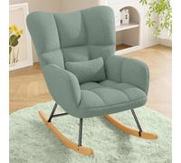 Hawthyhome Velours Fauteuil a Bascule, Rocking Chair, Fauteuil Allaitement, Chaise à Bascule Scandinave en Bois pour Chambre d' Enfant Chambre à Coucher Salon Balcon, Jusqu'à 136 kg - Vert Clair