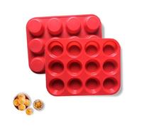 HAYGEM 2 Pièces Moule Mini Quiche Rouge, Silicone Muffin Tin 12 Moules, Plaque Mini Four Muffins Silicone, Sans BPA Plaque de Cuisson Antiadhésive pour Muffins, Cupcakes, Glaces, Tartes et Desserts
