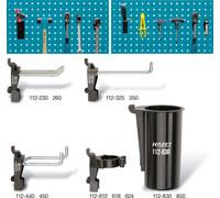 HAZET 112/11 - Porte-outils à crochet - Fichier - Marteau - Scie à main llen - Porte-tube - Pince - Ciseaux,... - Noir - argent - 11 pièce(s) - 220 g (112/11)