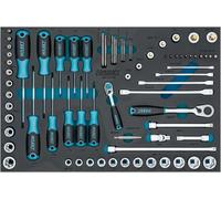 HAZET Jeu de clés à douilles 75 pièces 163-53/75N, 10-22 mm, E4-E24, T6-T60, TORX intérieur/extérieur, Tamper Resistant TORX, y compris clé mixte, cliquet réversible et embouts