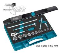 Hazet Jeu de clés à douilles - Carré creux 10 mm (3/8 pouce) - Profil Traction à 12 pans extérieurs - Nombre d'outils: 16 - 880ZN-1