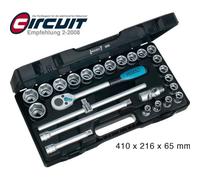 Hazet Jeu de clés à douilles - Carré creux 12,5 mm (1/2 pouce) - Profil Traction à 6 pans extérieurs - Nombre d'outils: 25 - 900
