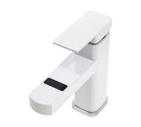 HazLope Mitigeur Lavabo avec Affichage Numérique de Température, Robinet Salle de Bain Blanc Monocommande, Robinet Vasque avec Mousseur et Cartouche Céramique, Eau Chaude Froide