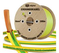 hb-digital 200m Câble de mise à la terre 6mm² H07V-K Fil de terre pour structure photovoltaïque Conducteur flexible en cuivre Conducteur unique Gaine en PVC pour installations PV Câble solaire